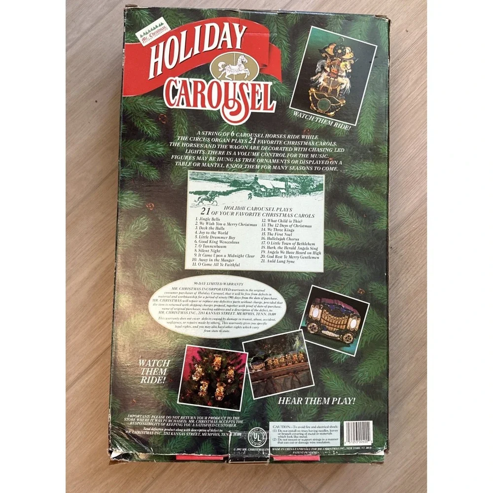 New Vintage Mr Christmas Holiday Carousel 1992 6 Horses 21 Carols Musical Lights